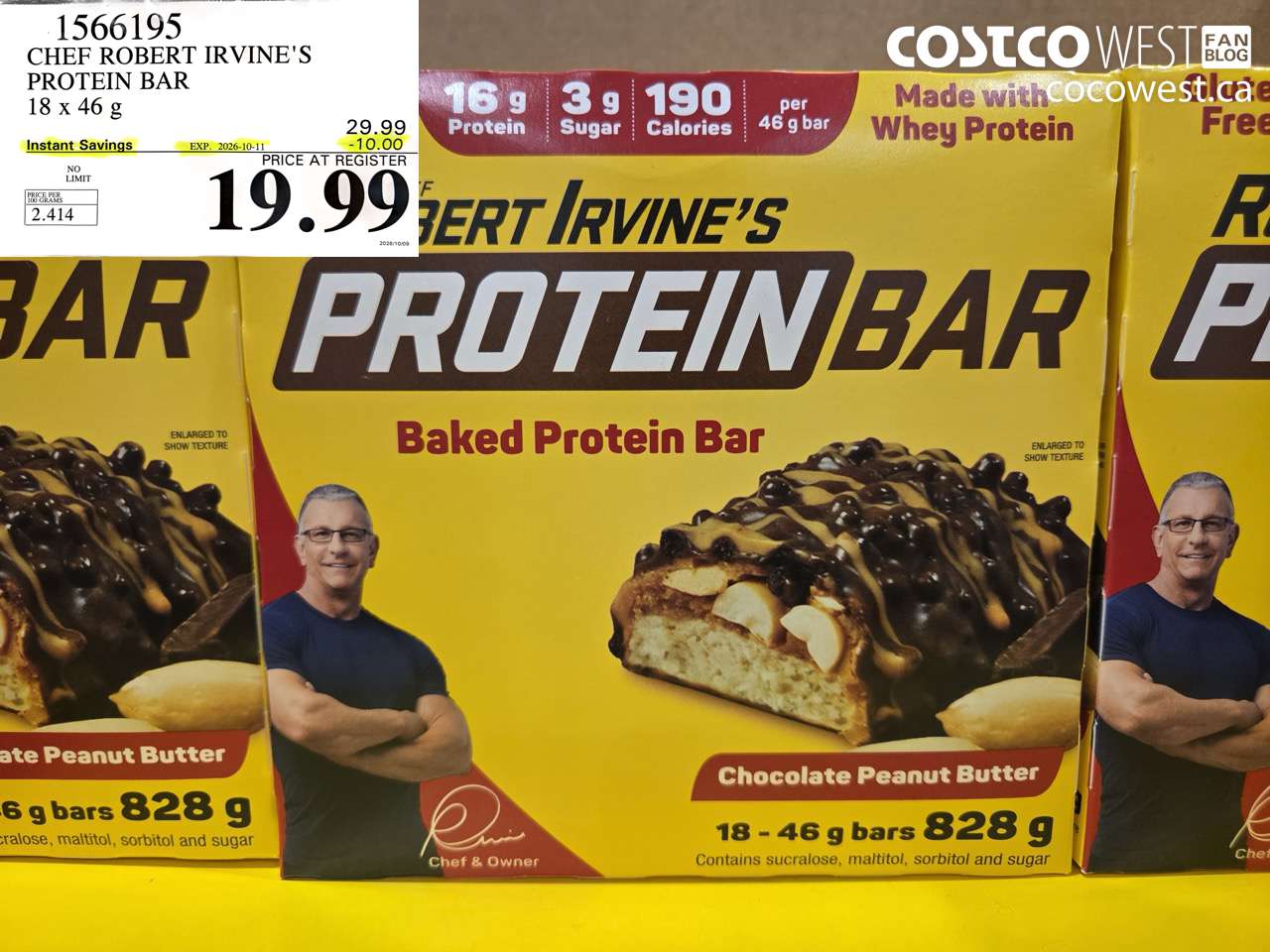 1566195 CHEF ROBERT IRVINE'S PROTEIN BAR 18 X 46 G ($10.00 INSTANT SAVINGS EXPIRES ON 2026-10-11) $19.99