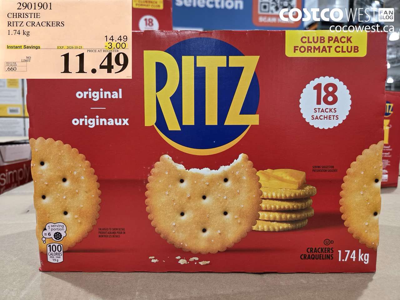 2901901 CHRISTIE RITZ CRACKERS 1.74 KG ($3.00 INSTANT SAVINGS EXPIRES ON 2026-10-25) $11.49