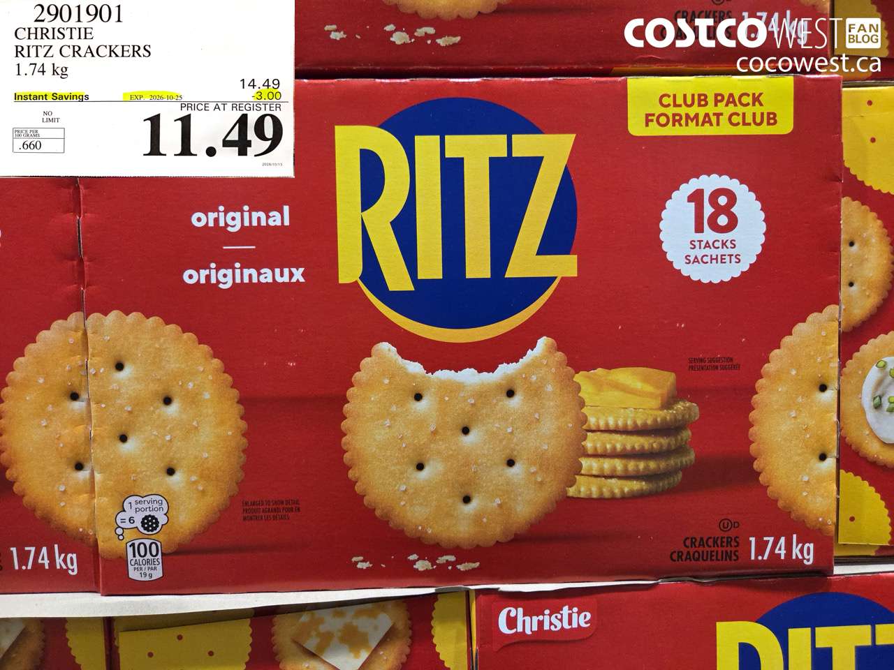 2901901 CHRISTIE RITZ CRACKERS 1.74 KG ($3.00 INSTANT SAVINGS EXPIRES ON 2026-10-25) $11.49