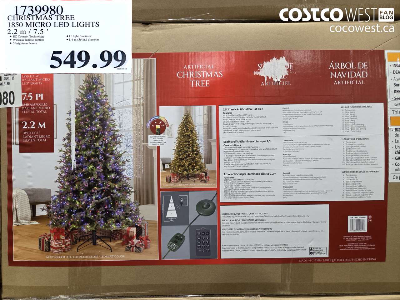 1739980 CHRISTMAS TREE 1850 MICRO LED LIGHTS 2.2 M / 7.5' $549.99