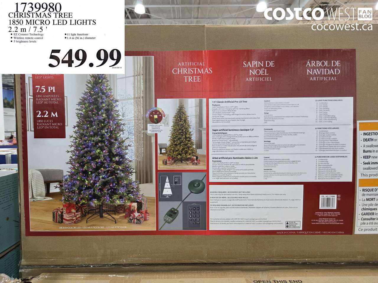 1739980 CHRISTMAS TREE 1850 MICRO LED LIGHTS 2.2 M / 7.5' $549.99