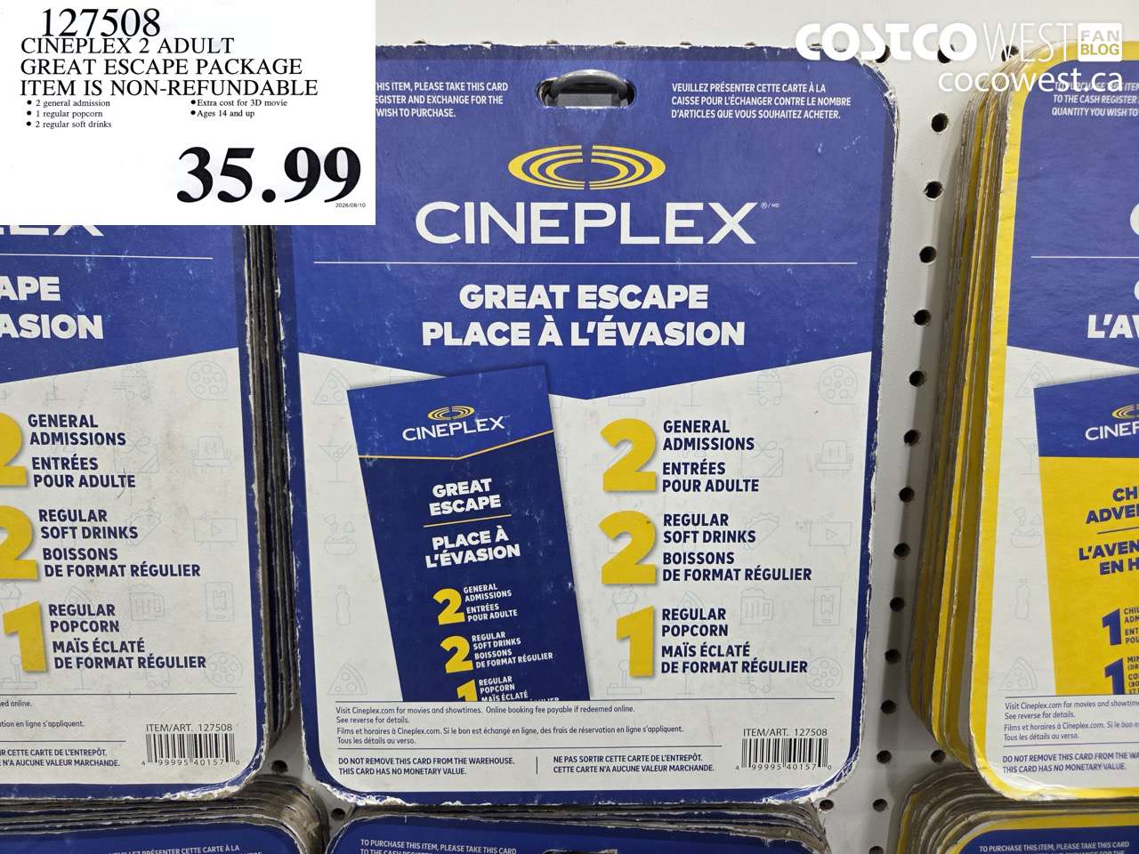 127508 CINEPLEX 2 ADULT GREAT ESCAPE PACKAGE ITEM IS NON-REFUNDABLE $35.99