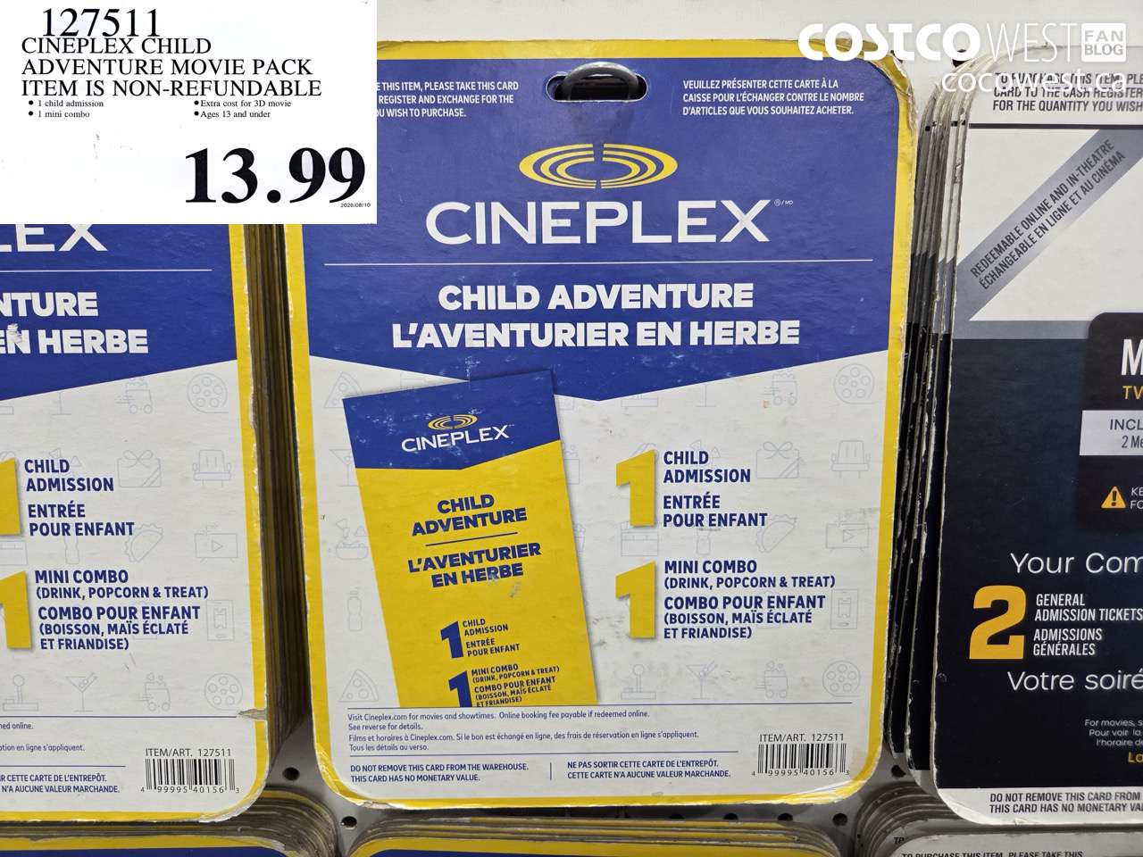 127511 CINEPLEX CHILD ADVENTURE MOVIE PACK ITEM IS NON-REFUNDABLE $13.99
