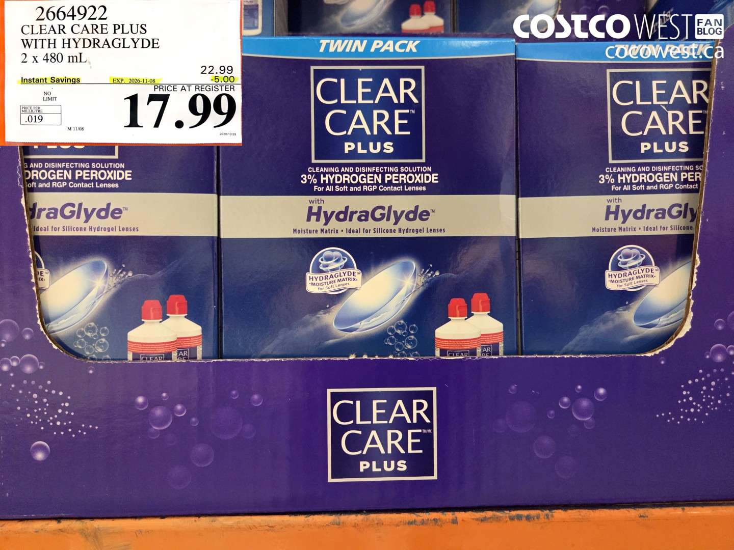2664922 CLEAR CARE PLUS WITH HYDRAGLYDE 2 X 480 ML ($5.00 INSTANT SAVINGS EXPIRES ON 2026-11-08) $17.99