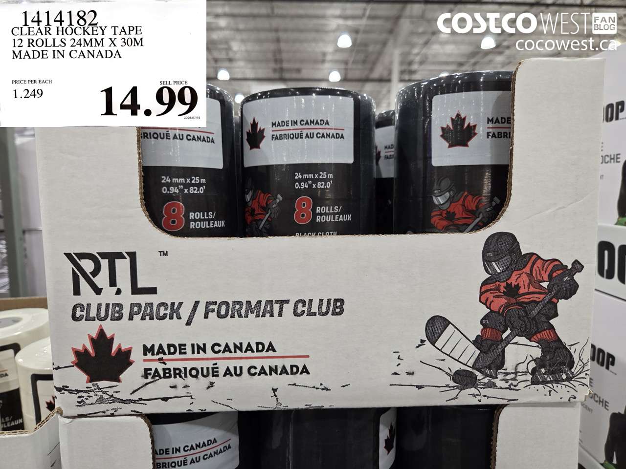 1414182 CLEAR HOCKEY TAPE 12 ROLLS 24MM X 30M MADE IN CANADA $14.99