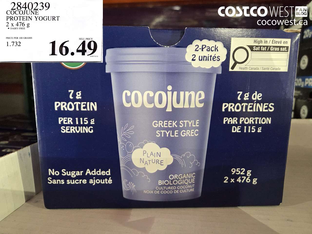 2840239 COCOJUNE PROTEIN YOGURT 2 X 476 G $16.49