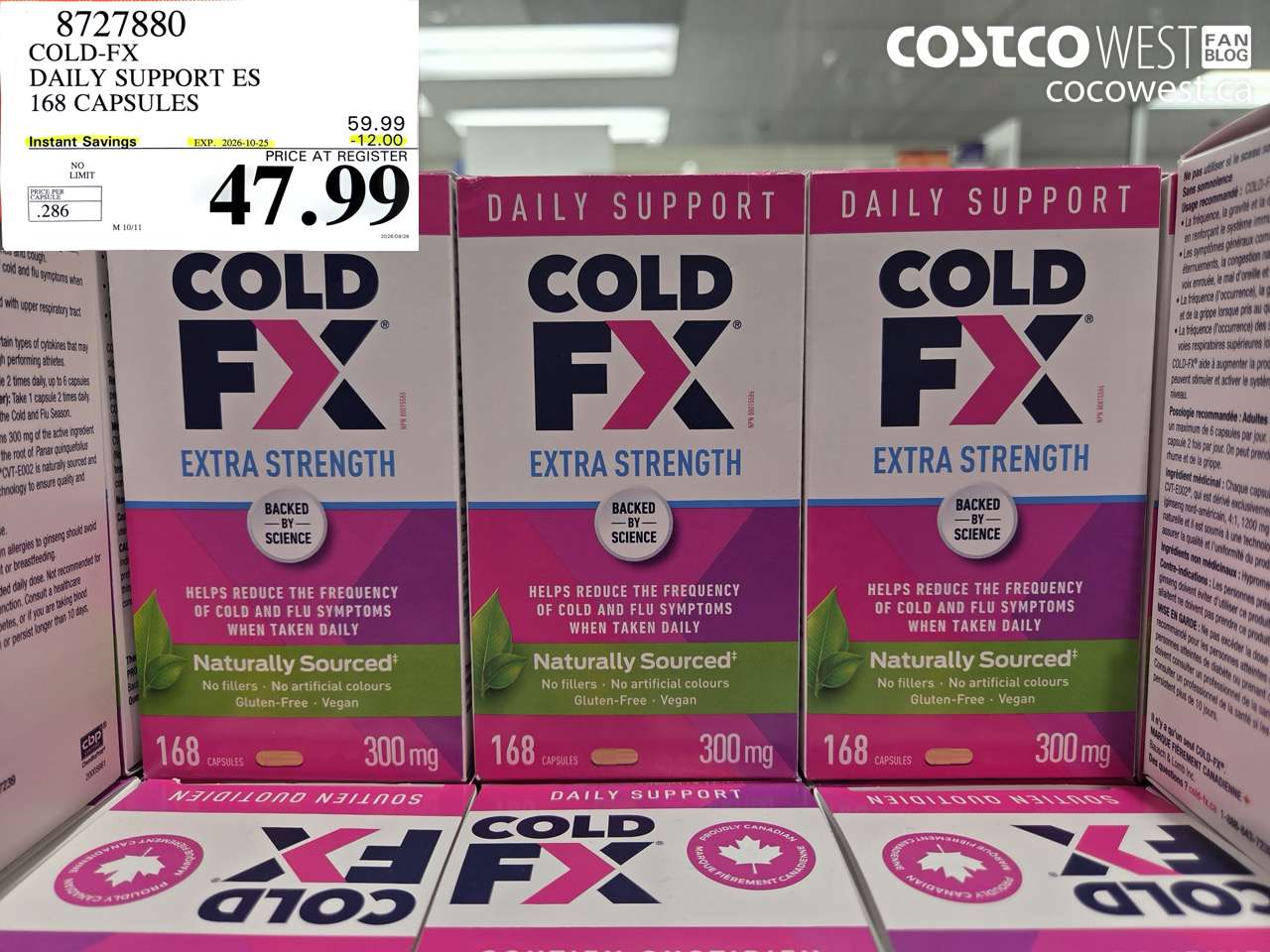 8727880 COLD-FX DAILY SUPPORT ES 168 CAPSULES ($12.00 INSTANT SAVINGS EXPIRES ON 2026-10-25) $47.99