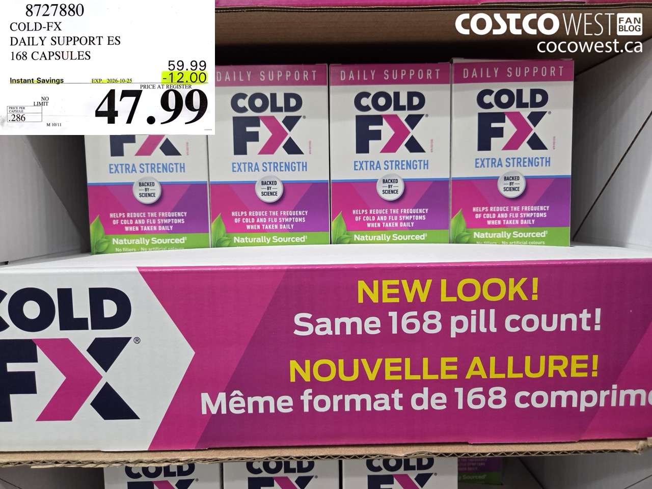 8727880 COLD-FX DAILY SUPPORT ES 168 CAPSULES ($12.00 INSTANT SAVINGS EXPIRES ON 2026-10-25) $47.99