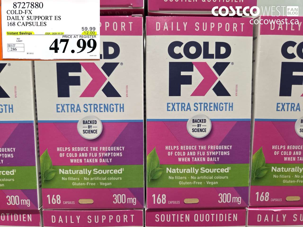 8727880 COLD-FX DAILY SUPPORT ES 168 CAPSULES ($12.00 INSTANT SAVINGS EXPIRES ON 2026-10-25) $47.99