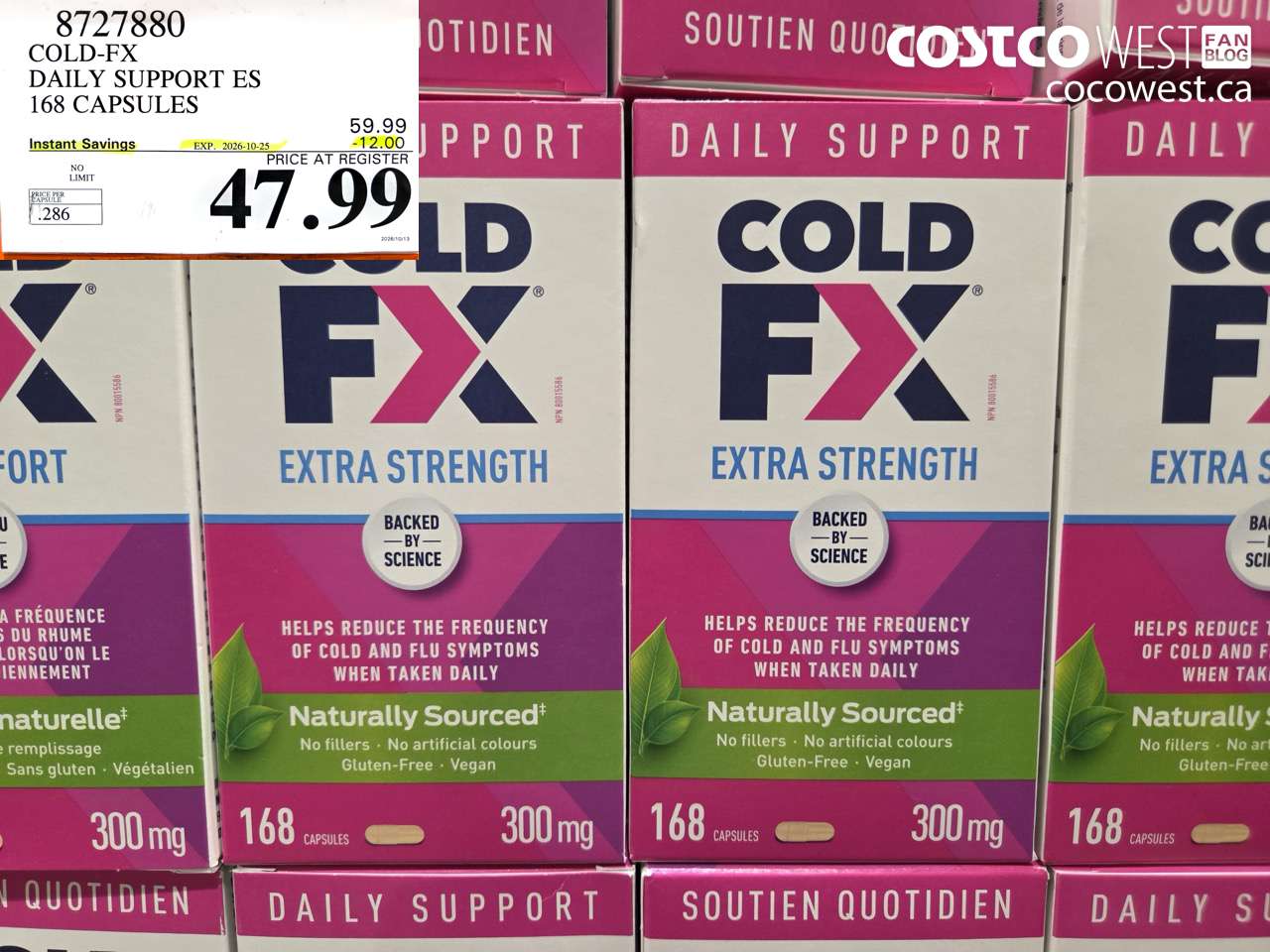 8727880 COLD-FX DAILY SUPPORT ES 168 CAPSULES ($12.00 INSTANT SAVINGS EXPIRES ON 2026-10-25) $47.99
