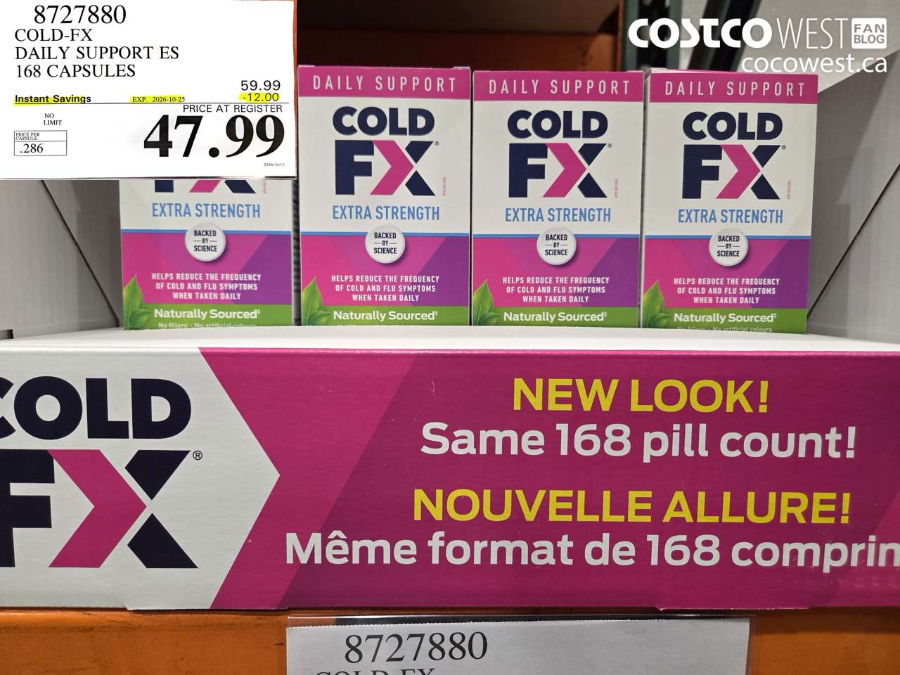 8727880 COLD-FX DAILY SUPPORT ES 168 CAPSULES ($12.00 INSTANT SAVINGS EXPIRES ON 2026-10-25) $47.99