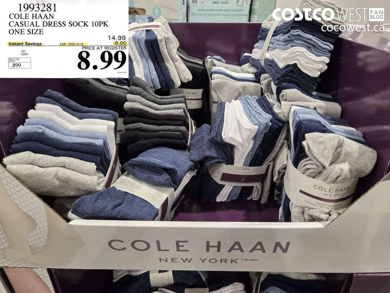 1993281 COLE HAAN CASUAL DRESS SOCK 10PK ONE SIZE ($6.00 INSTANT SAVINGS EXPIRES ON 2026-10-18) $8.99