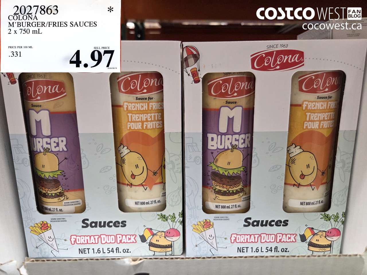2027863 COLONA M'BURGER/FRIES SAUCES 2 X 750 ML $4.97