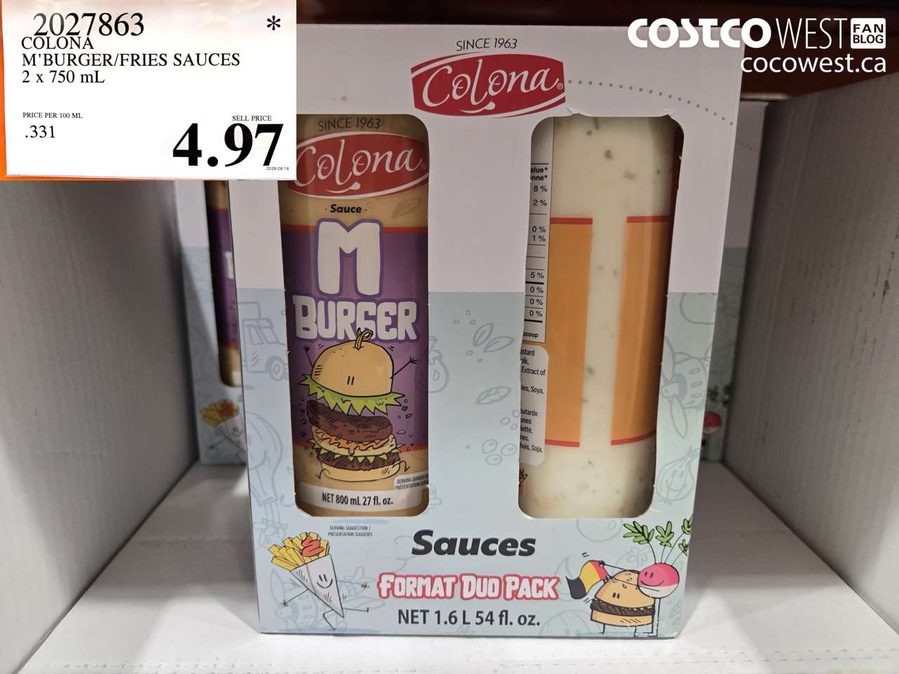 2027863 COLONA M'BURGER/FRIES SAUCES 2 X 750 ML $4.97