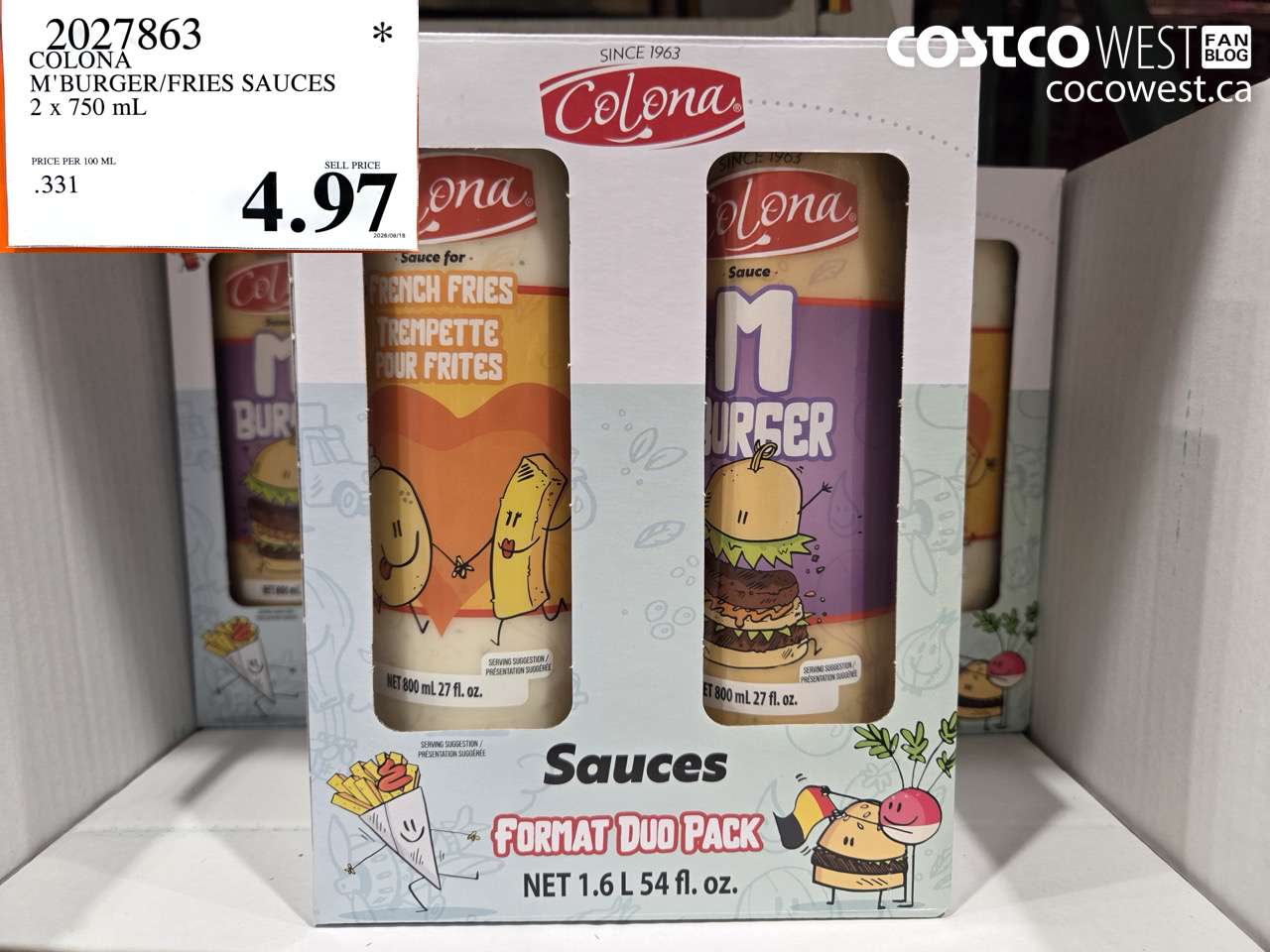 2027863 COLONA M'BURGER/FRIES SAUCES 2 X 750 ML $4.97
