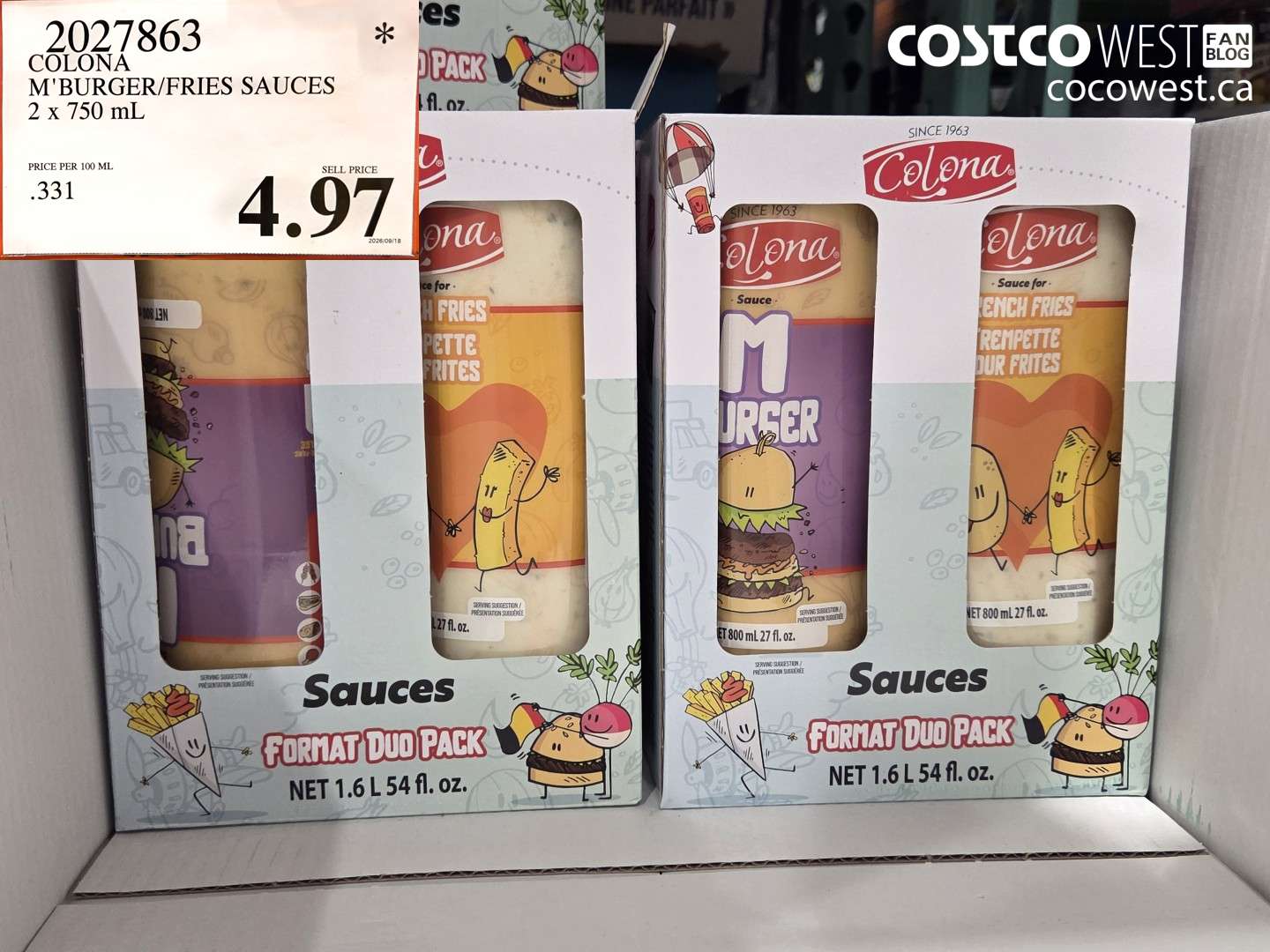 2027863 COLONA M'BURGER/FRIES SAUCES 2 X 750 ML $4.97