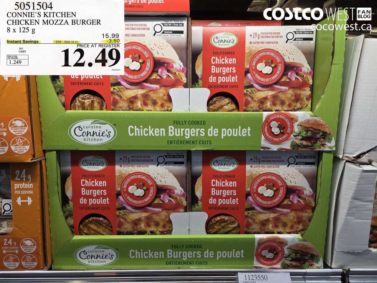5051504 CONNIE'S KITCHEN CHICKEN MOZZA BURGER 8 X 125 G ($3.50 INSTANT SAVINGS EXPIRES ON 2026-10-11) $12.49