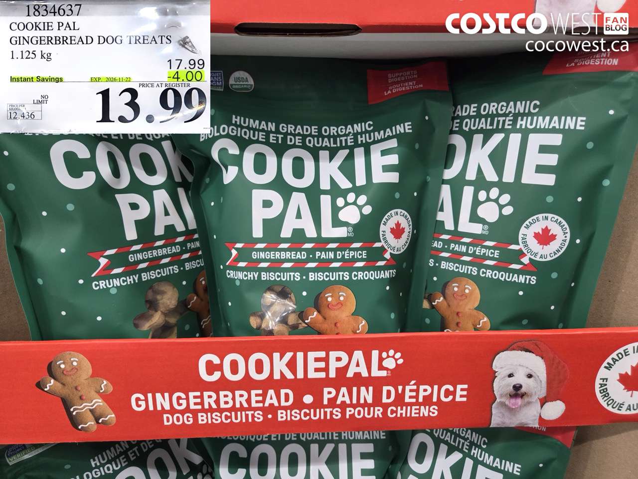 1834637 COOKIE PAL GINGERBREAD DOG TREATS 1.125 KG ($4.00 INSTANT SAVINGS EXPIRES ON 2026-11-22) $13.99