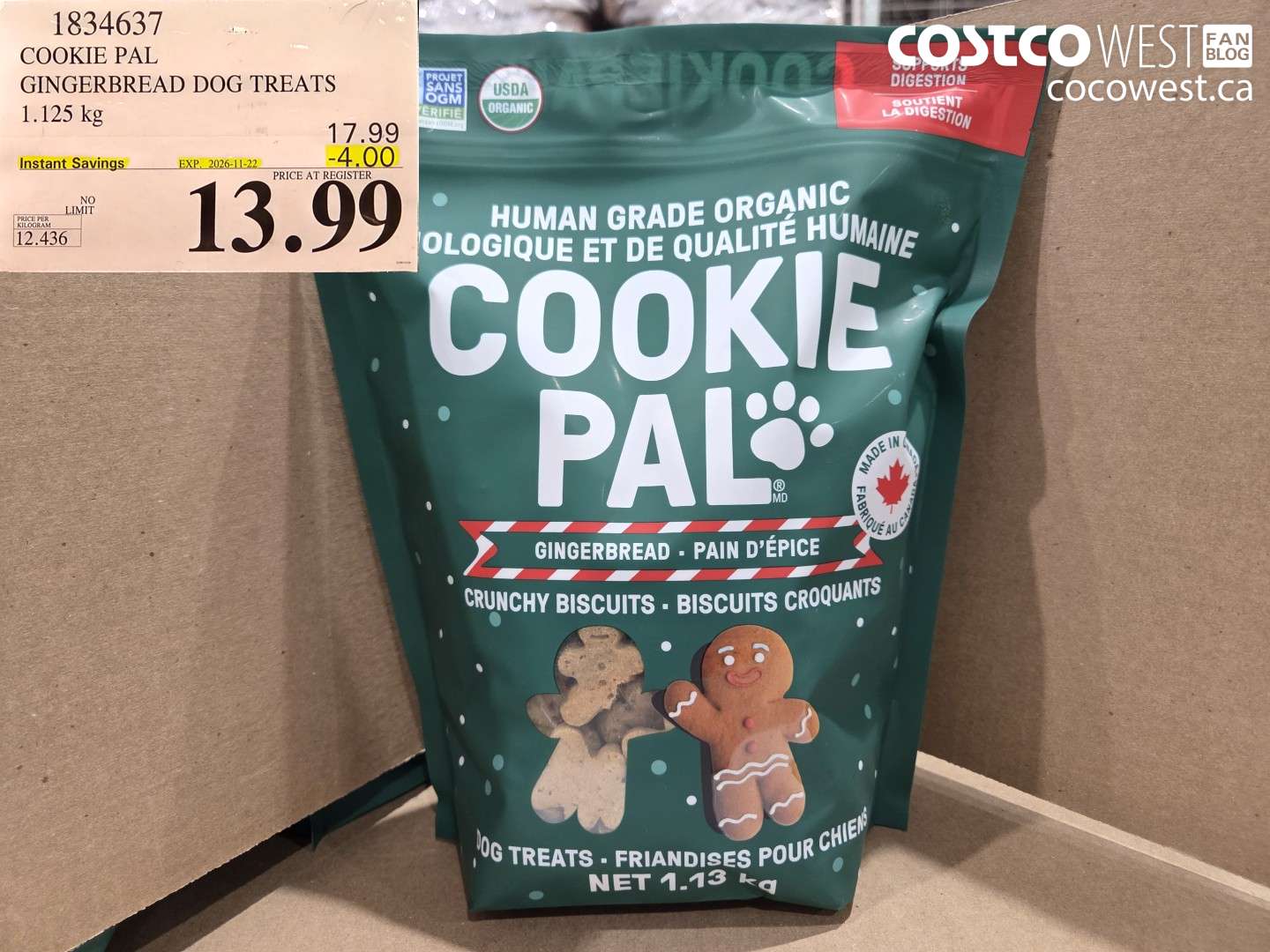 1834637 COOKIE PAL GINGERBREAD DOG TREATS 1.125 KG ($4.00 INSTANT SAVINGS EXPIRES ON 2026-11-22) $13.99