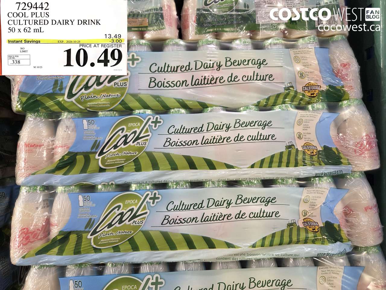 729442 COOL PLUS CULTURED DAIRY DRINK 50 X 62 ML ($3.00 INSTANT SAVINGS EXPIRES ON 2026-10-25) $10.49