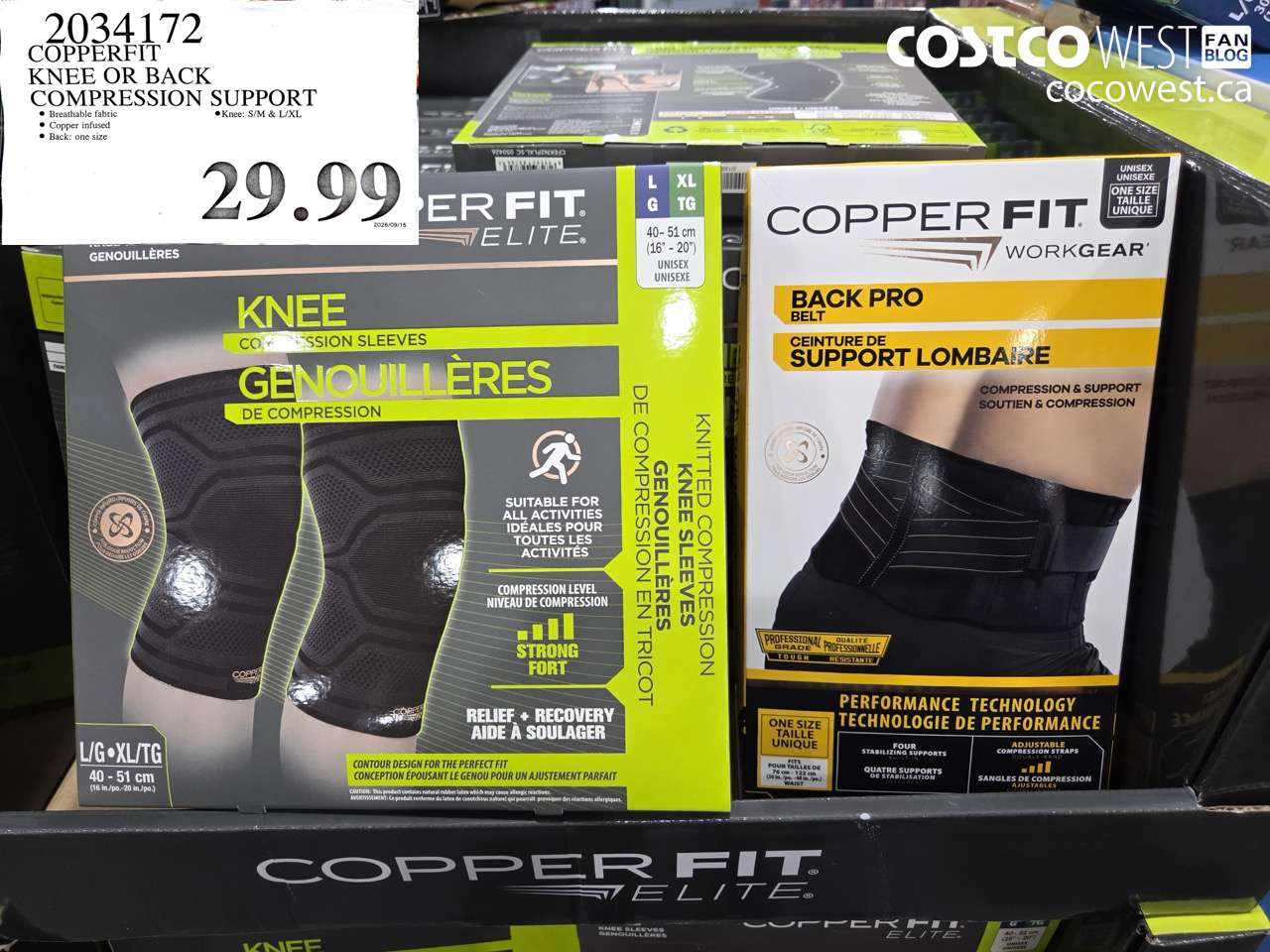 2034172 COPPERFIT KNEE OR BACK COMPRESSION SUPPORT $29.99