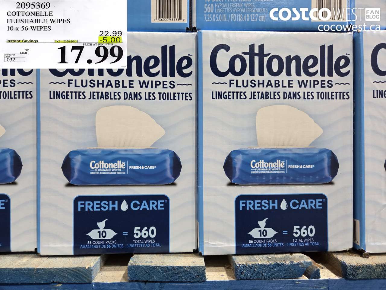 2095369 COTTONELLE FLUSHABLE WIPES 10 X 56 WIPES ($5.00 INSTANT SAVINGS EXPIRES ON 2026-10-11) $17.99