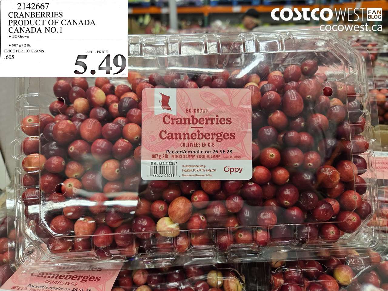 2142667 CRANBERRIES PRODUCT OF CANADA CANADA NO.1 907 G / 2 LB. $5.49