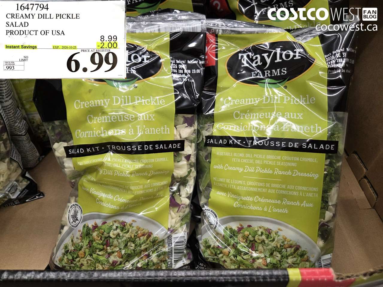 1647794 CREAMY DILL PICKLE SALAD PRODUCT OF USA ($2.00 INSTANT SAVINGS EXPIRES ON 2026-10-25) $6.99