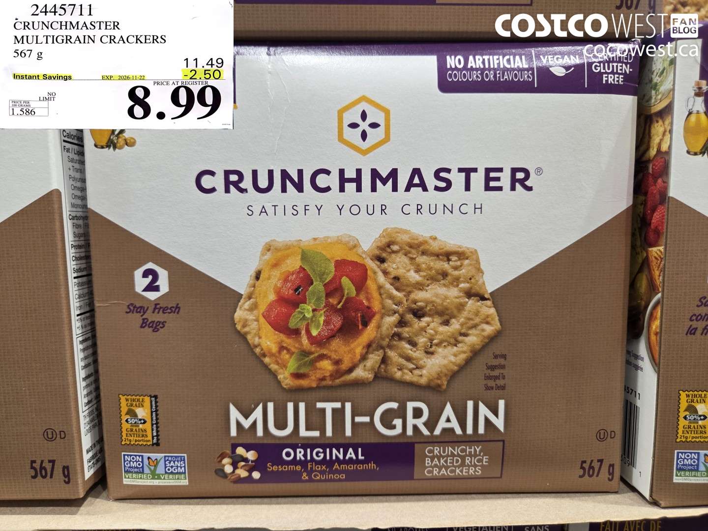 2445711 CRUNCHMASTER MULTIGRAIN CRACKERS 567 G ($2.50 INSTANT SAVINGS EXPIRES ON 2026-11-22) $8.99