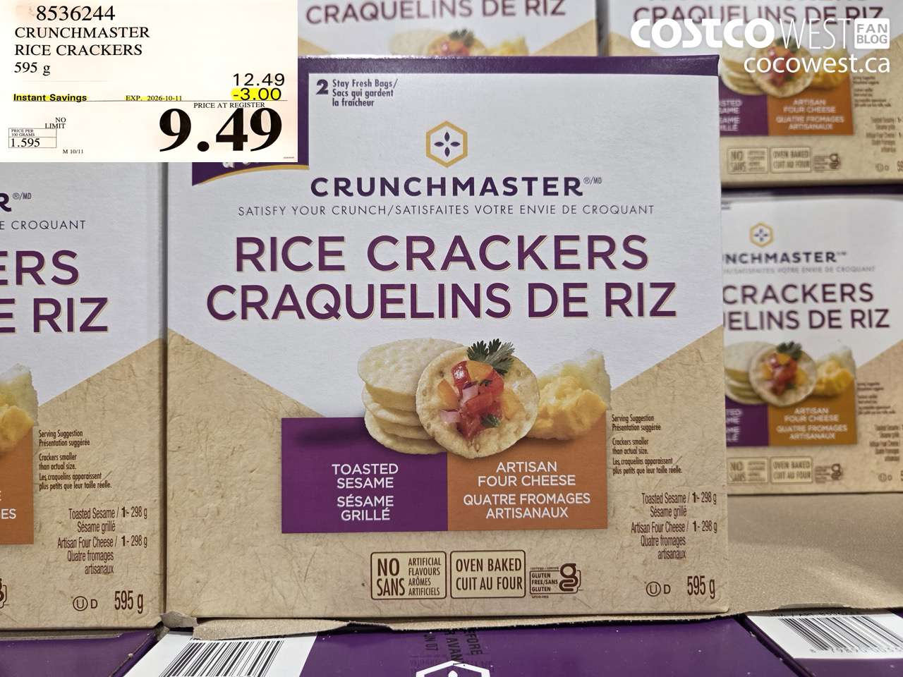 8536244 CRUNCHMASTER RICE CRACKERS 595 G ($3.00 INSTANT SAVINGS EXPIRES ON 2026-10-11) $9.49