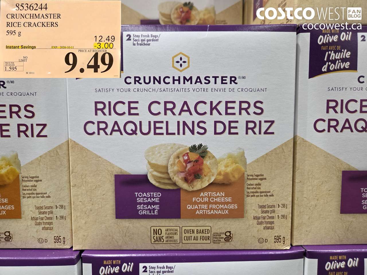 8536244 CRUNCHMASTER RICE CRACKERS 595 G ($3.00 INSTANT SAVINGS EXPIRES ON 2026-10-11) $9.49