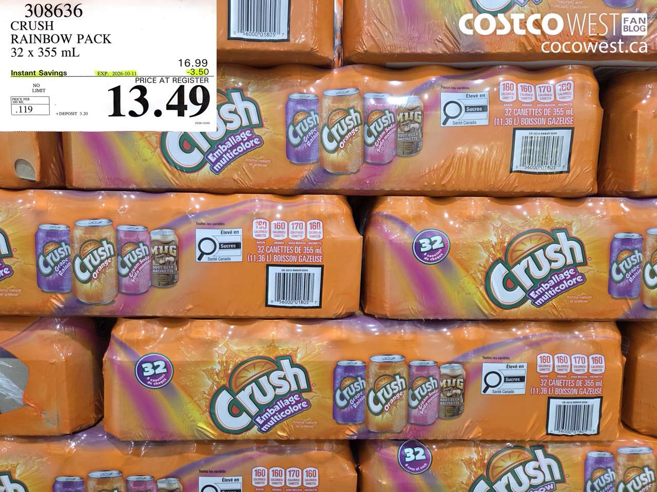 308636 CRUSH RAINBOW PACK 32 X 355 ML ($3.50 INSTANT SAVINGS EXPIRES ON 2026-10-11) $13.49