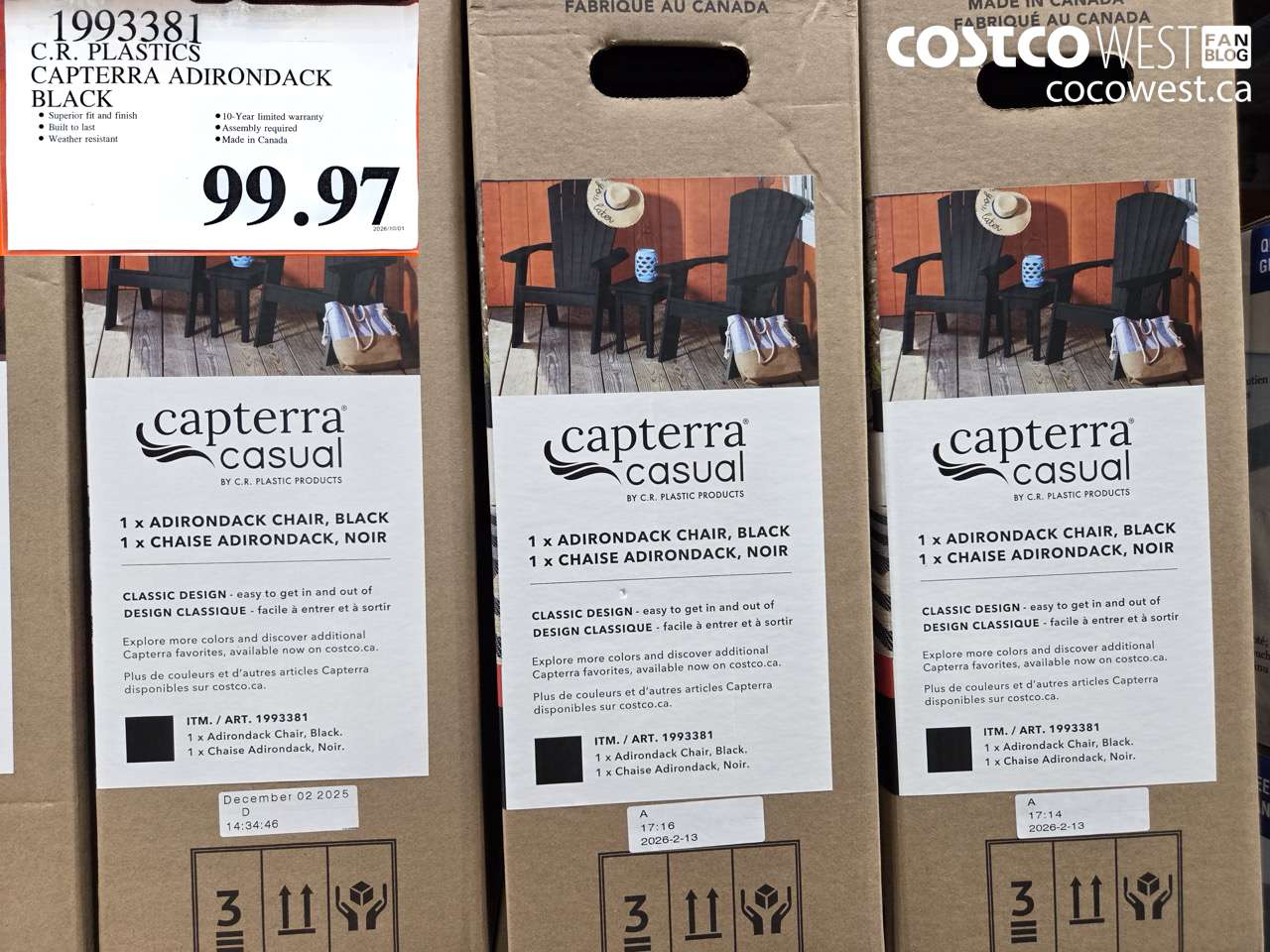 1993381 C.R. PLASTICS CAPTERRA ADIRONDACK BLACK $99.97