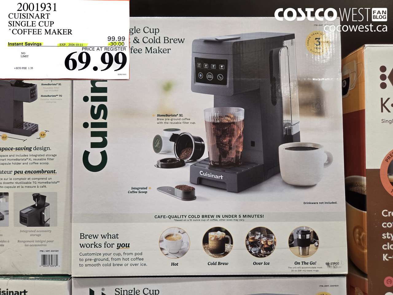 2001931 CUISINART SINGLE CUP COFFEE MAKER ($30.00 INSTANT SAVINGS EXPIRES ON 2026-10-11) $69.99