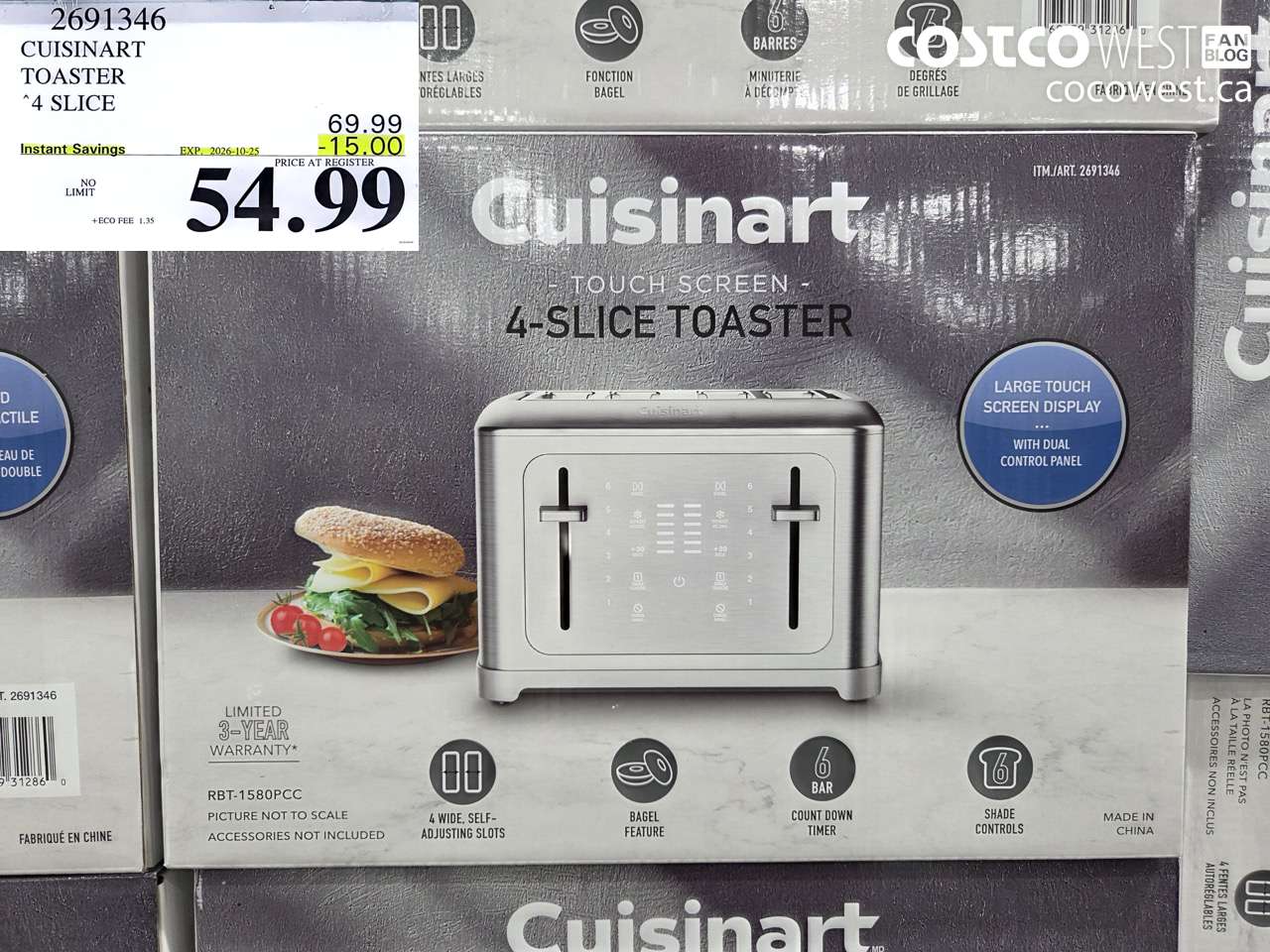2691346 CUISINART TOASTER 4 SLICE ($15.00 INSTANT SAVINGS EXPIRES ON 2026-10-25) $54.99
