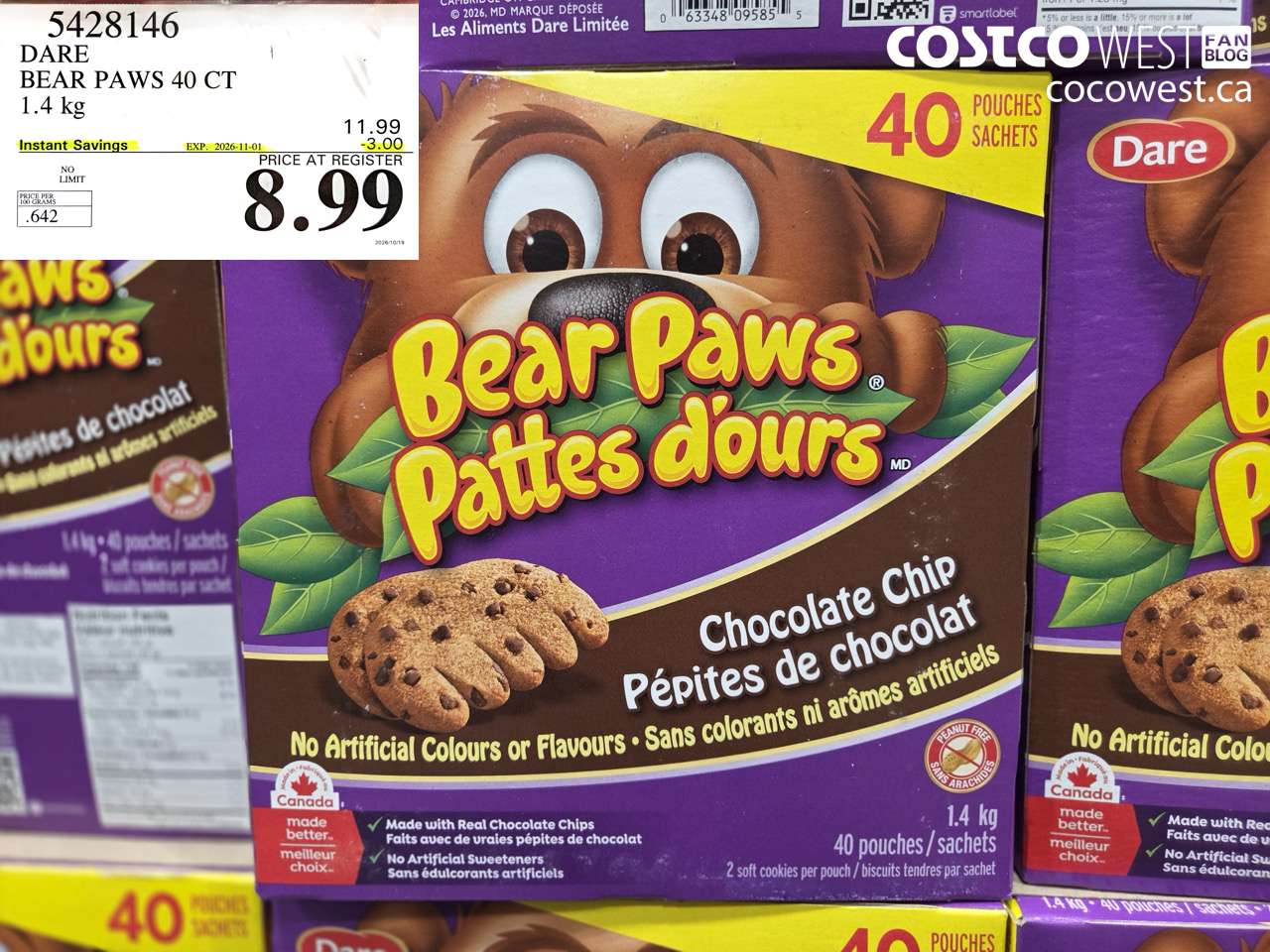 5428146 DARE BEAR PAWS 40 CT 1.4 KG ($3.00 INSTANT SAVINGS EXPIRES ON 2026-11-01) $8.99