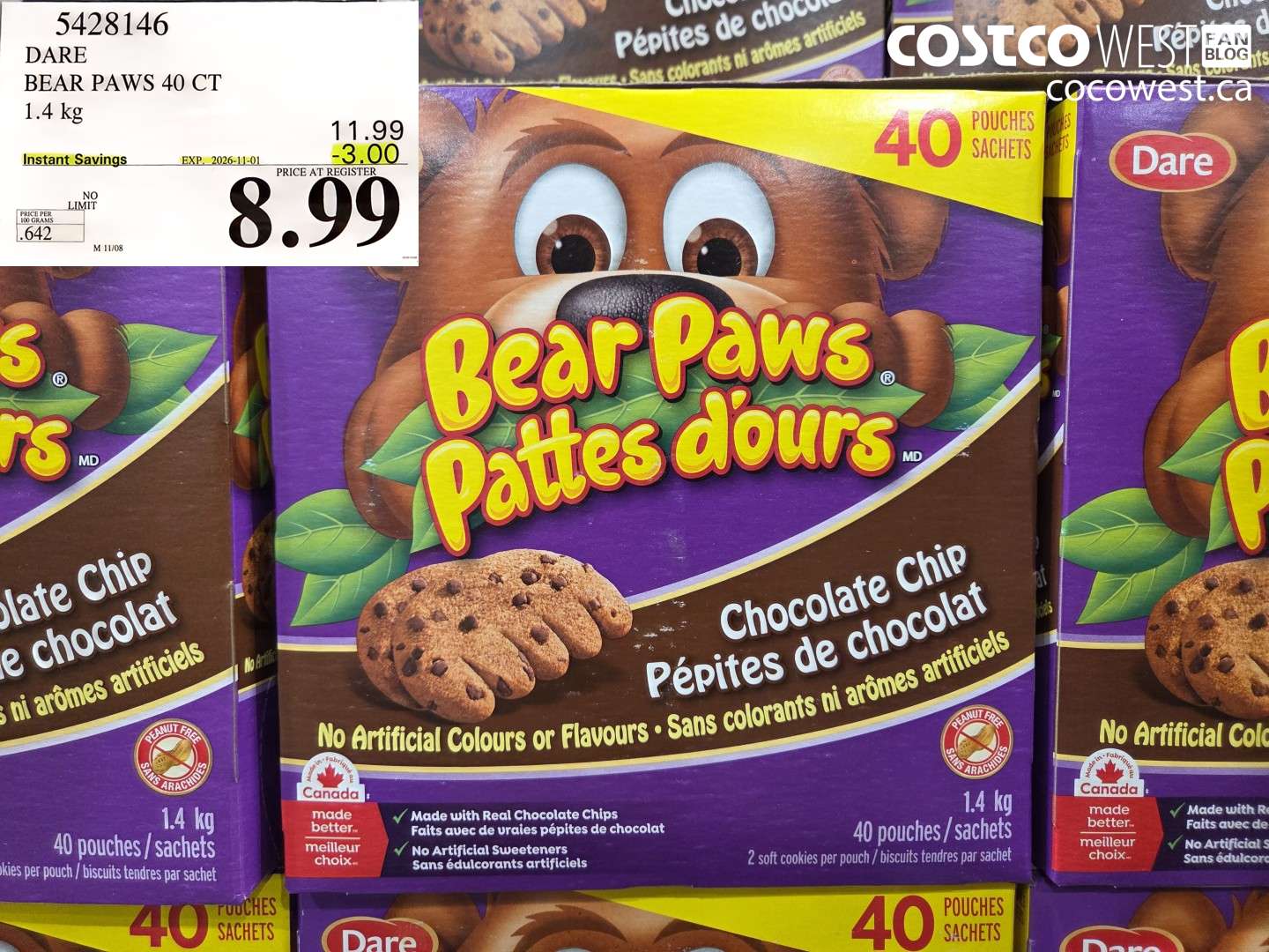 5428146 DARE BEAR PAWS 40 CT 1.4 KG ($3.00 INSTANT SAVINGS EXPIRES ON 2026-11-01) $8.99
