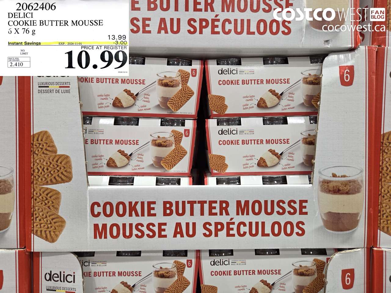 2062406 DELICI COOKIE BUTTER MOUSSE 6 X 76 G ($3.00 INSTANT SAVINGS EXPIRES ON 2026-11-01) $10.99