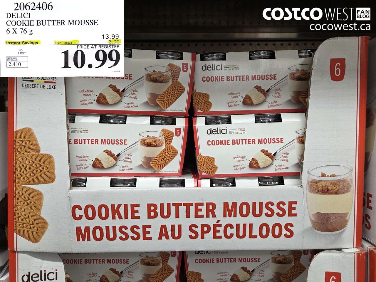 2062406 DELICI COOKIE BUTTER MOUSSE 6 X 76 G ($3.00 INSTANT SAVINGS EXPIRES ON 2026-11-01) $10.99