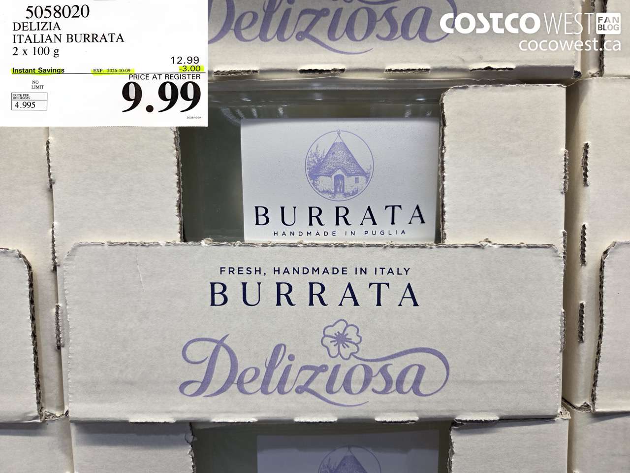 5058020 DELIZIA ITALIAN BURRATA 2 X 100 G ($3.00 INSTANT SAVINGS EXPIRES ON 2026-10-09) $9.99