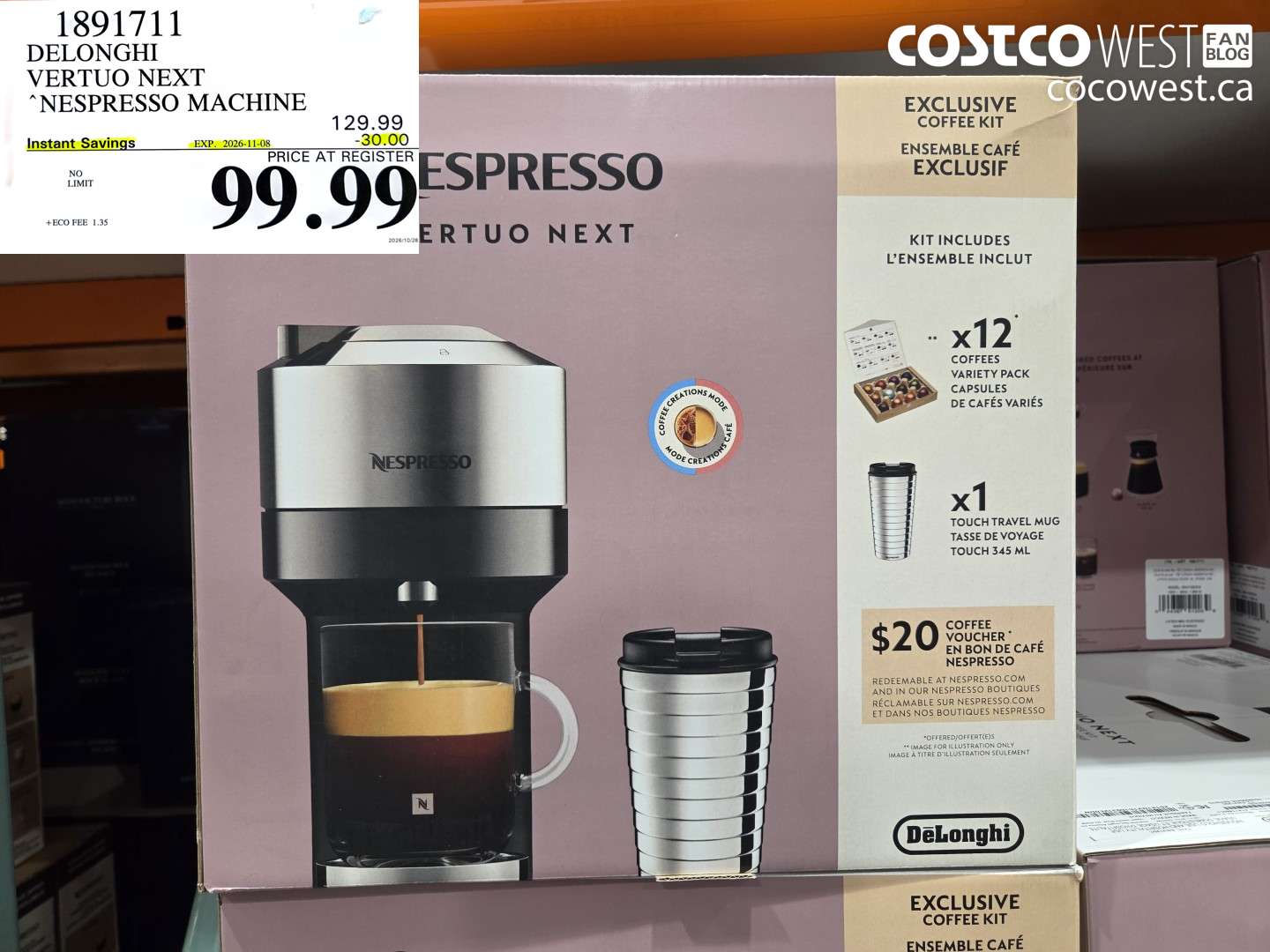 1891711 DELONGHI VERTUO NEXT NESPRESSO MACHINE ($30.00 INSTANT SAVINGS EXPIRES ON 2026-11-08) $99.99