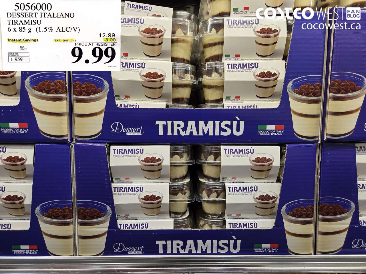 5056000 DESSERT ITALIANO TIRAMISU 6 X 85 G (1.5% ALC/V) ($3.00 INSTANT SAVINGS EXPIRES ON 2026-10-18) $9.99