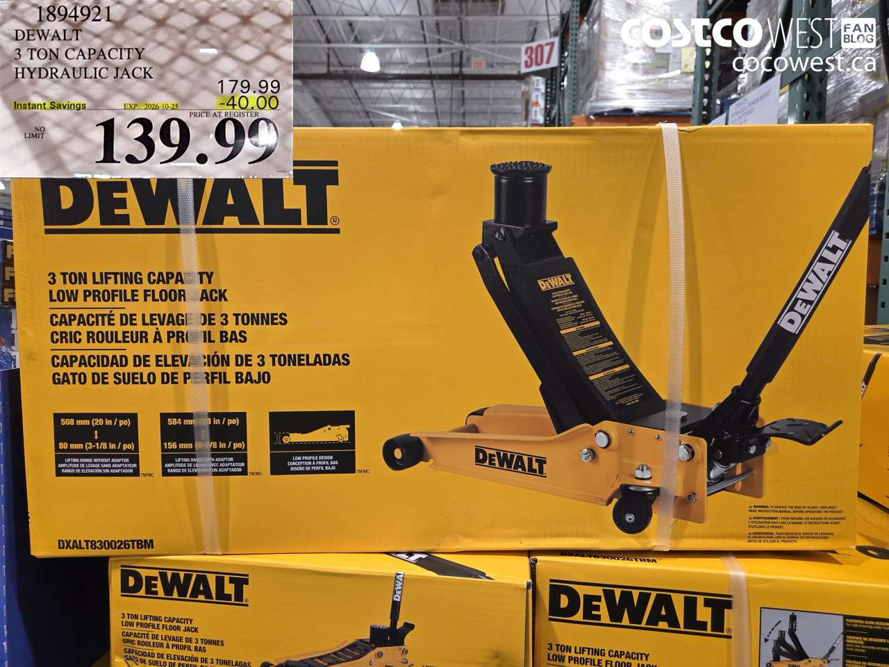 1894921 DEWALT 3 TON CAPACITY HYDRAULIC JACK ($40.00 INSTANT SAVINGS EXPIRES ON 2026-10-25) $139.99
