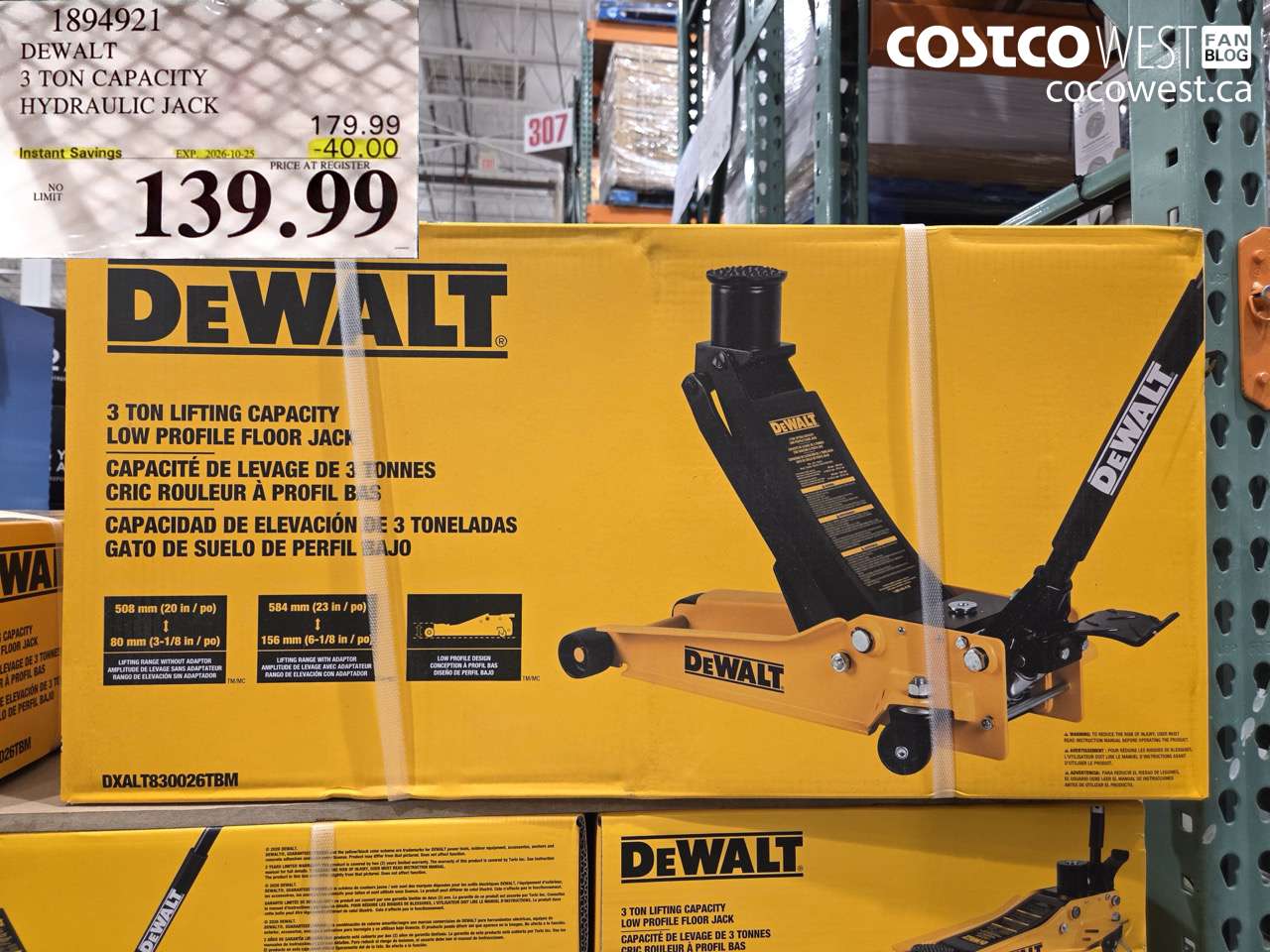 1894921 DEWALT 3 TON CAPACITY HYDRAULIC JACK ($40.00 INSTANT SAVINGS EXPIRES ON 2026-10-25) $139.99