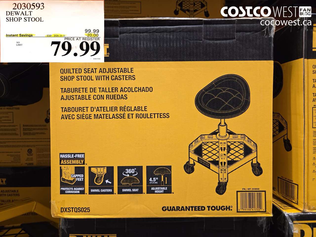 2030593 DEWALT SHOP STOOL ($20.00 INSTANT SAVINGS EXPIRES ON 2026-10-11) $79.99
