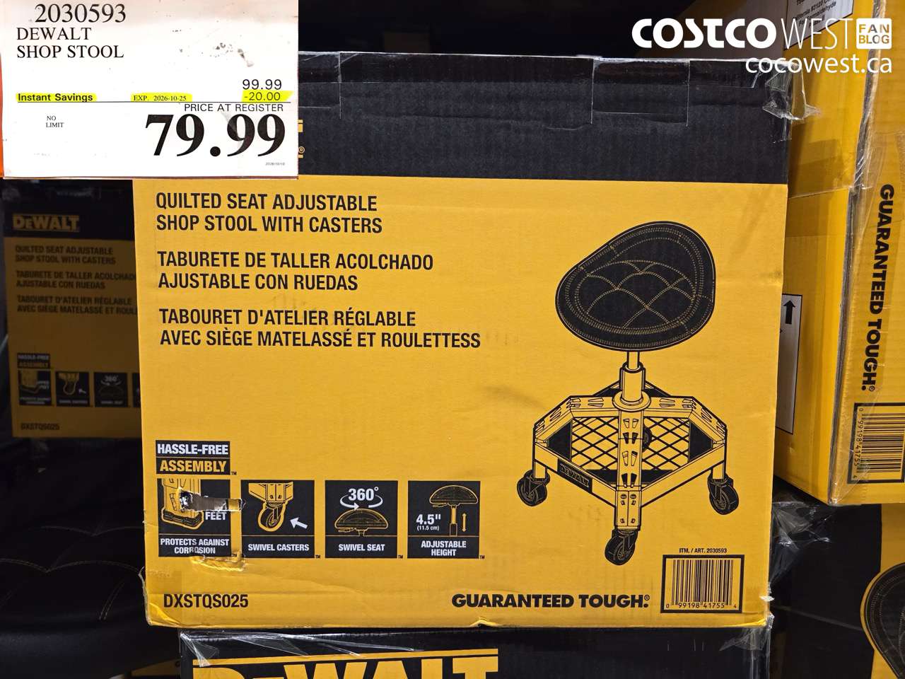 2030593 DEWALT SHOP STOOL ($20.00 INSTANT SAVINGS EXPIRES ON 2026-10-25) $79.99