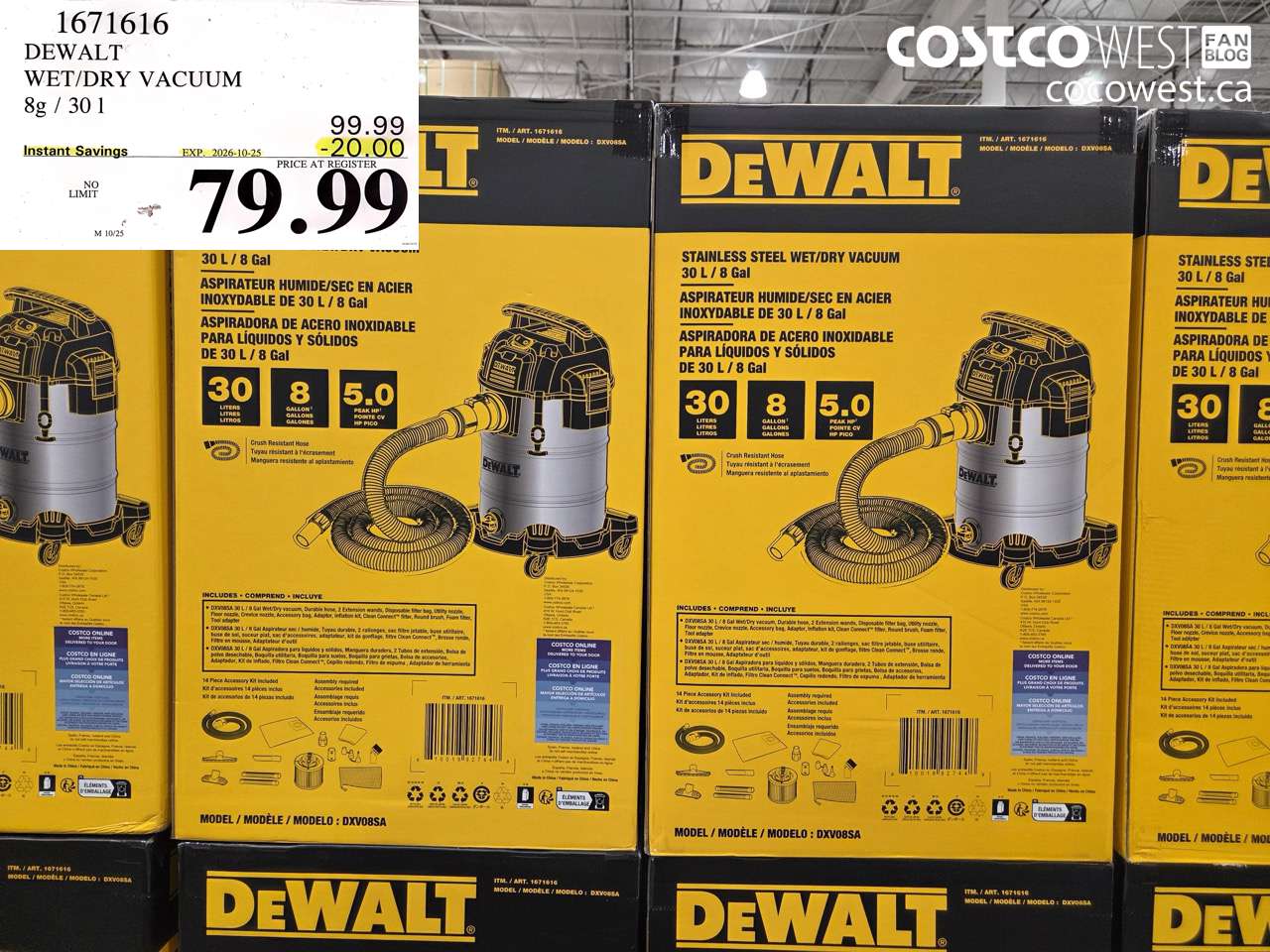 1671616 DEWALT WET/DRY VACUUM 8G / 30 L ($20.00 INSTANT SAVINGS EXPIRES ON 2026-10-25) $79.99
