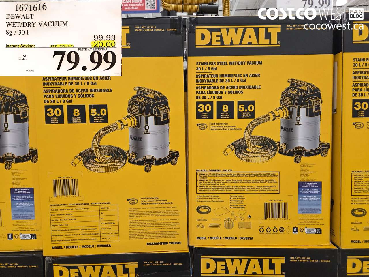 1671616 DEWALT WET/DRY VACUUM 8G / 30 L ($20.00 INSTANT SAVINGS EXPIRES ON 2026-10-25) $79.99