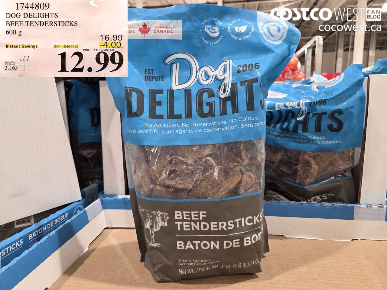 1744809 DOG DELIGHTS BEEF TENDERSTICKS 600 G ($4.00 INSTANT SAVINGS EXPIRES ON 2026-10-25) $12.99