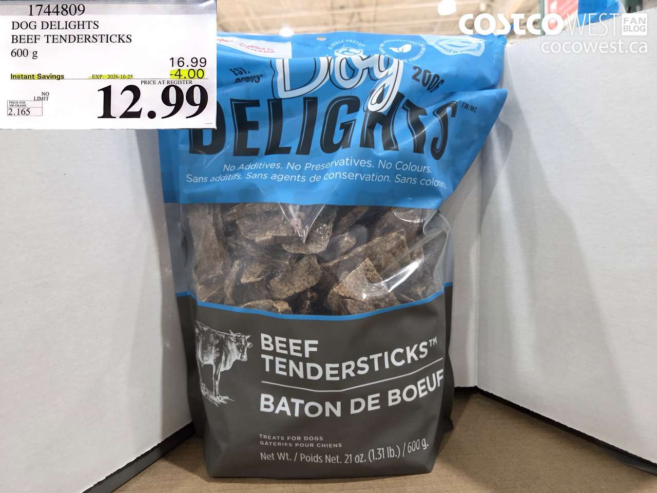 1744809 DOG DELIGHTS BEEF TENDERSTICKS 600 G ($4.00 INSTANT SAVINGS EXPIRES ON 2026-10-25) $12.99